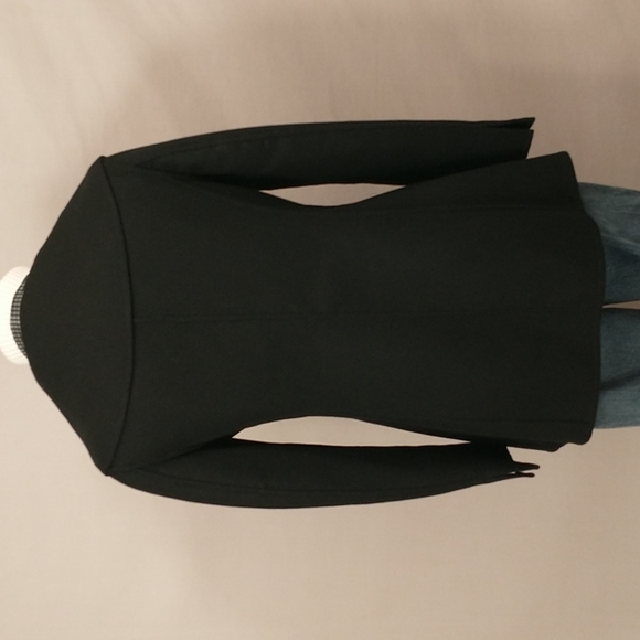Black Wool Lightweight Jacket Wide Collar Pockets Classy Classic 6P Quality EUC - Picture 4 of 12